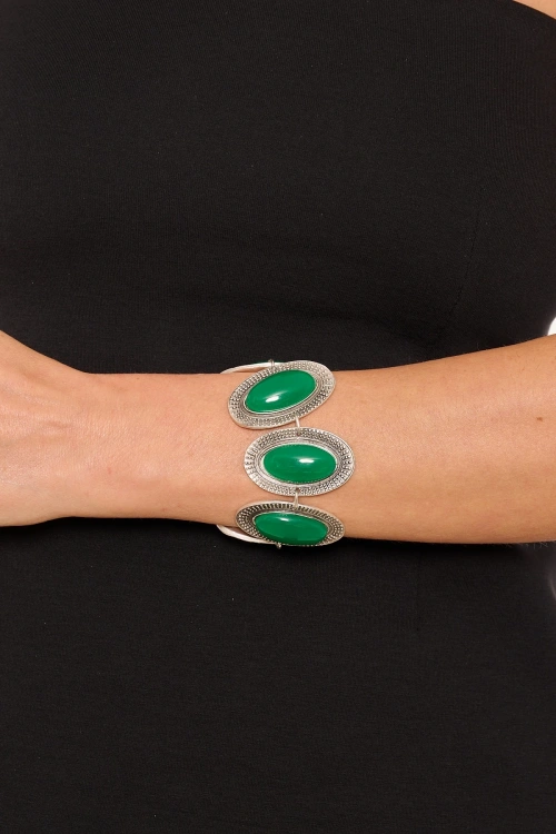 Kiraz Green Stoned Silver Plated Bracelet