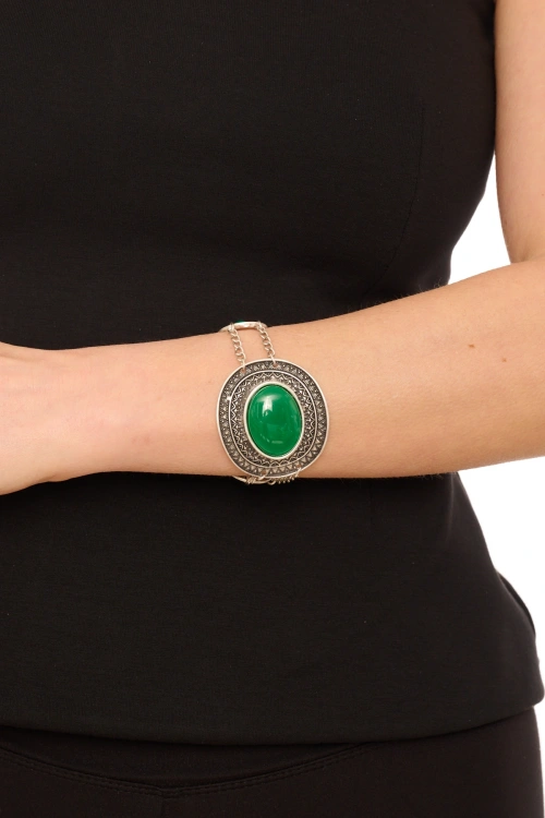 Kiraz Green Stoned Silver Plated Bracelet