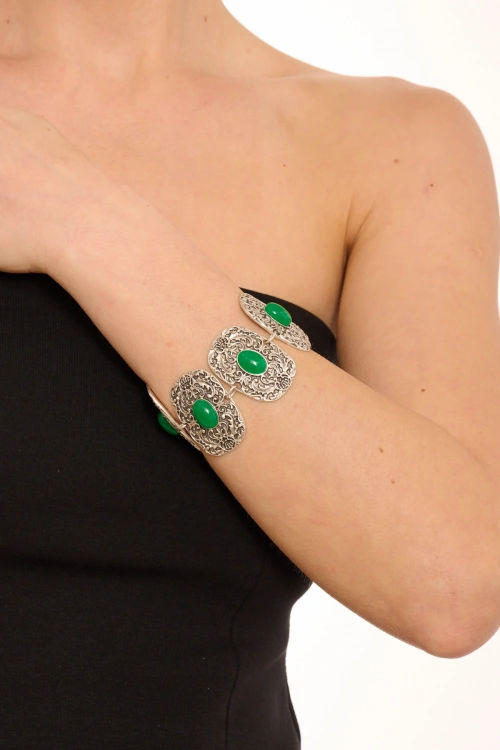 Kiraz Green Stoned Silver Plated Bracelet