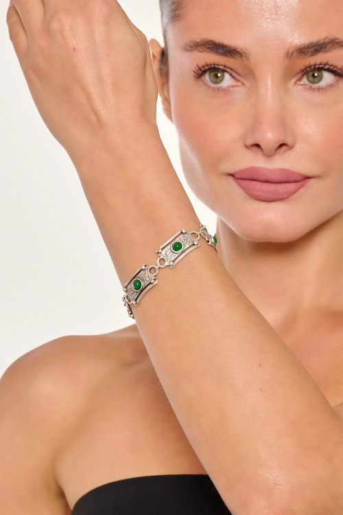 Kiraz Green Stoned Silver Plated Bracelet