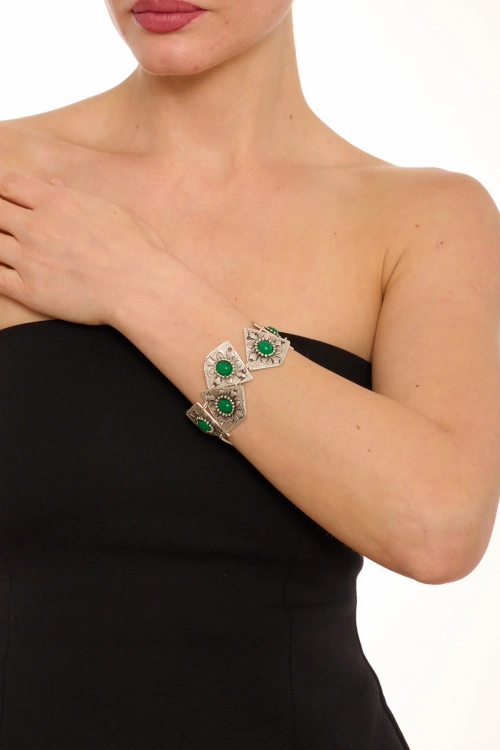 Kiraz Green Stoned Silver Plated Bracelet