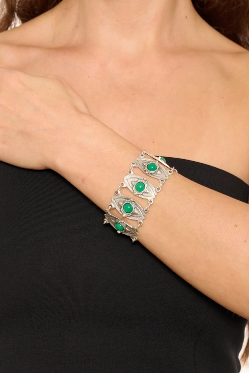 Kiraz Green Stoned Silver Plated Bracelet