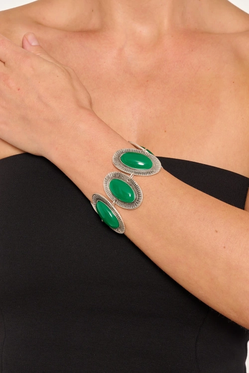 Kiraz Green Stoned Silver Plated Bracelet