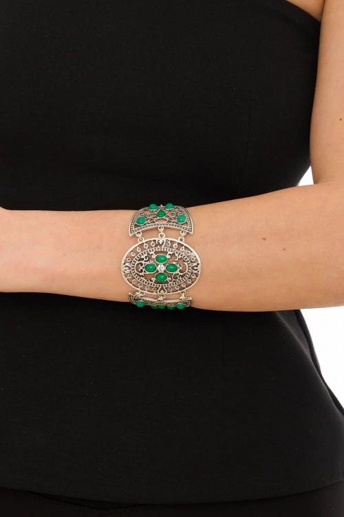 Kiraz Green Stoned Silver Plated Bracelet