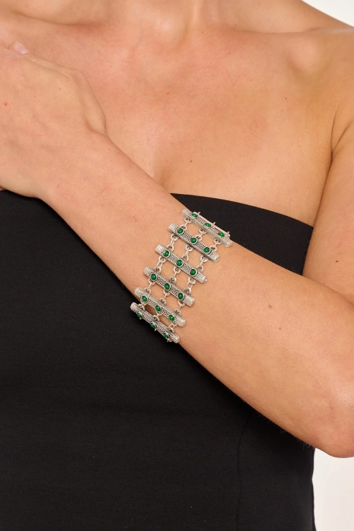 Kiraz Green Stoned Silver Plated Bracelet