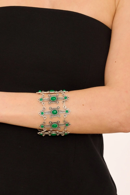 Kiraz Green Stoned Silver Plated Bracelet
