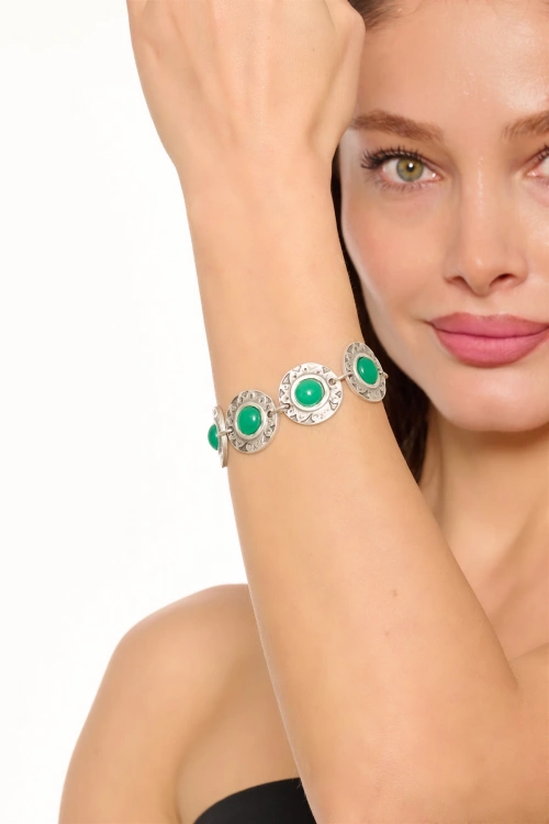 Kiraz Green Stoned Silver Plated Bracelet