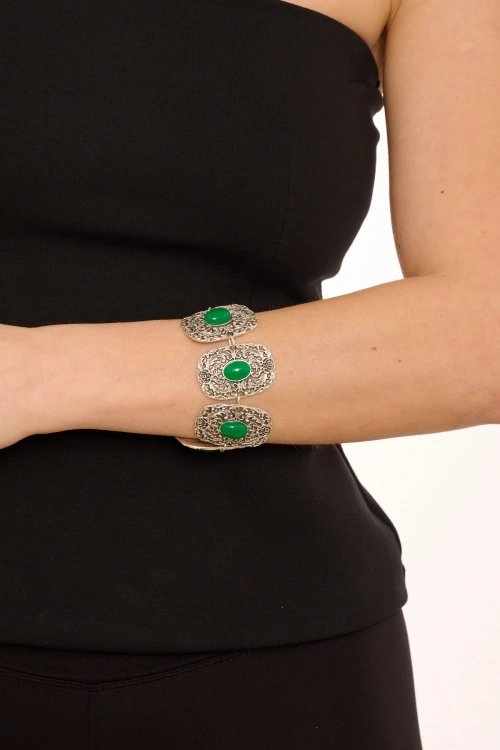 Kiraz Green Stoned Silver Plated Bracelet
