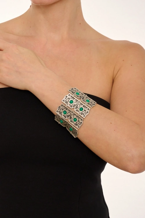 Kiraz Green Stoned Silver Plated Bracelet