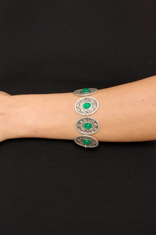 Kiraz Green Stoned Silver Plated Bracelet