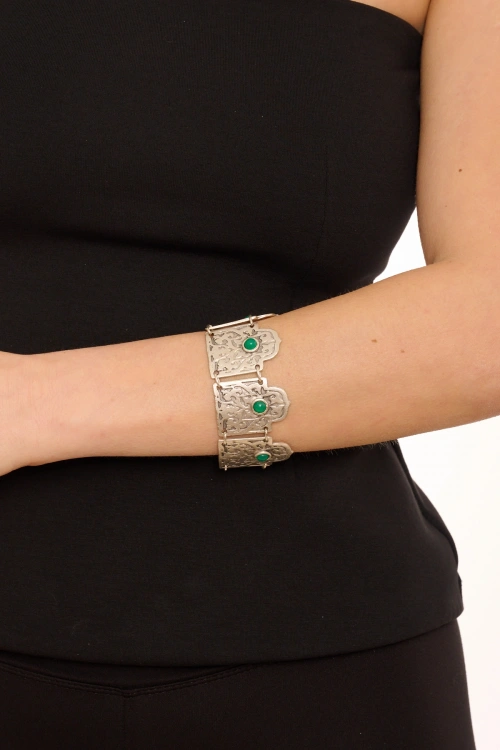 Kiraz Green Stoned Silver Plated Bracelet