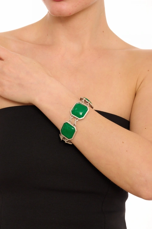 Kiraz Green Stoned Silver Plated Bracelet