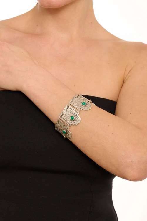 Kiraz Green Stoned Silver Plated Bracelet