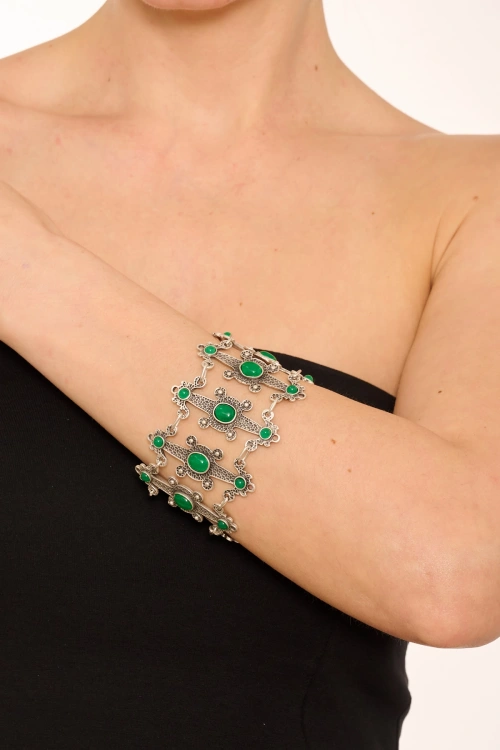 Kiraz Green Stoned Silver Plated Bracelet