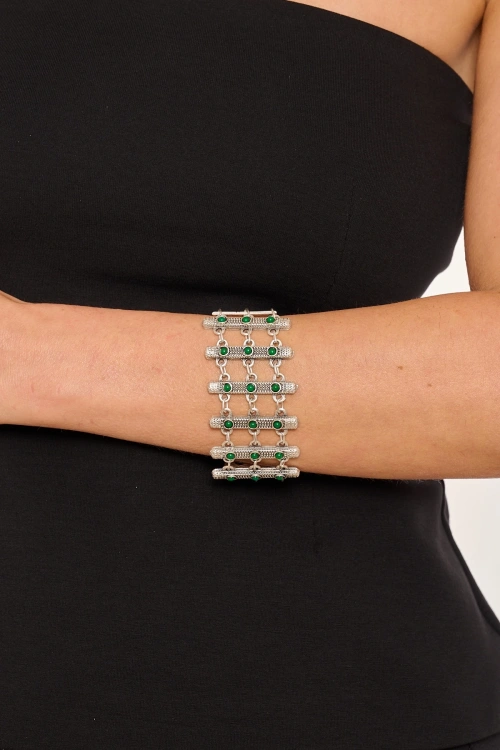 Kiraz Green Stoned Silver Plated Bracelet