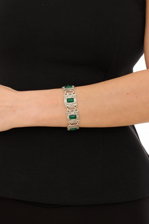 Kiraz Green Stoned Silver Plated Bracelet