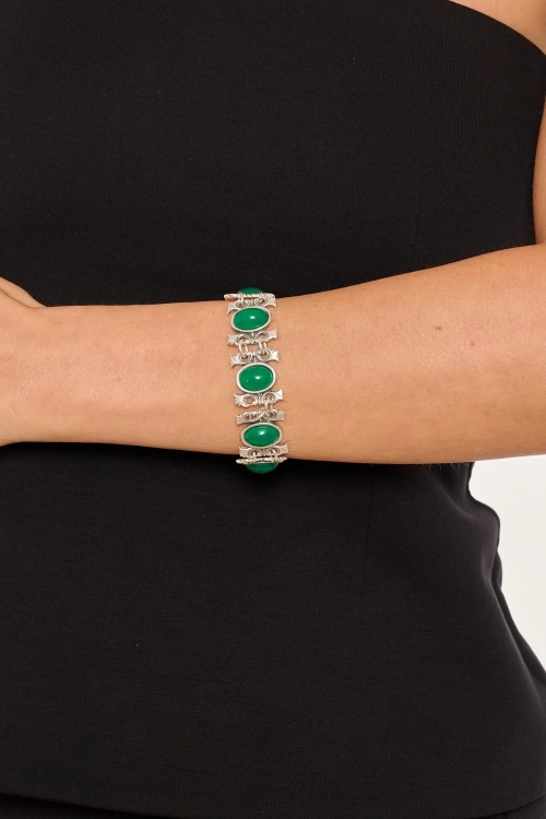 Kiraz Green Stoned Silver Plated Bracelet