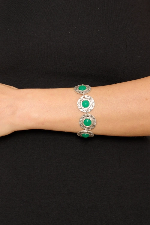 Kiraz Green Stoned Silver Plated Bracelet