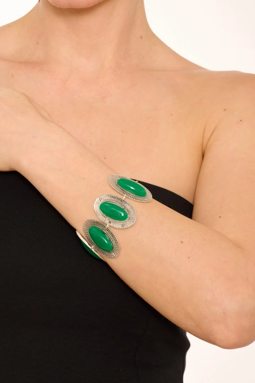 Kiraz Green Stoned Silver Plated Bracelet