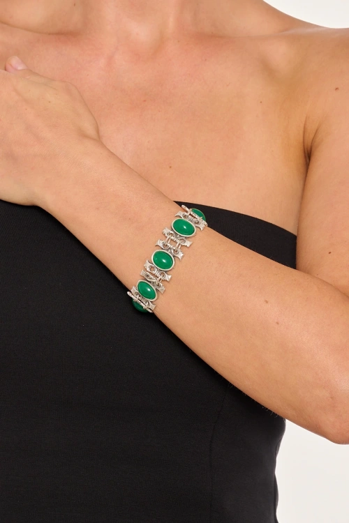 Kiraz Green Stoned Silver Plated Bracelet