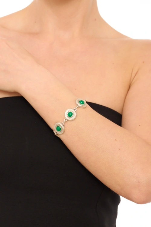 Kiraz Green Stoned Silver Plated Bracelet