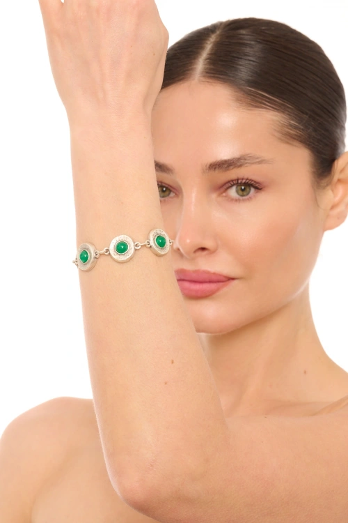 Kiraz Green Stoned Silver Plated Bracelet