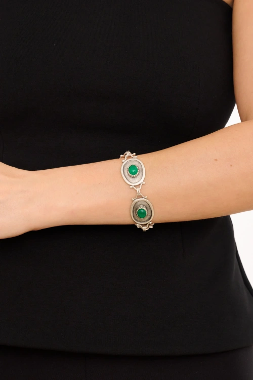 Kiraz Green Stoned Silver Plated Bracelet