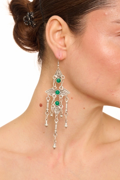 Kiraz Green Stoned Silver Plated Dangling Earring