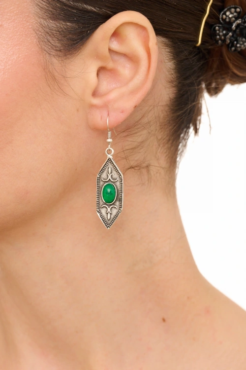 Kiraz Green Stoned Silver Plated Earring