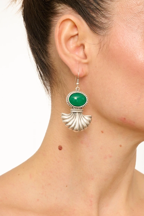 Kiraz Green Stoned Silver Plated Earring