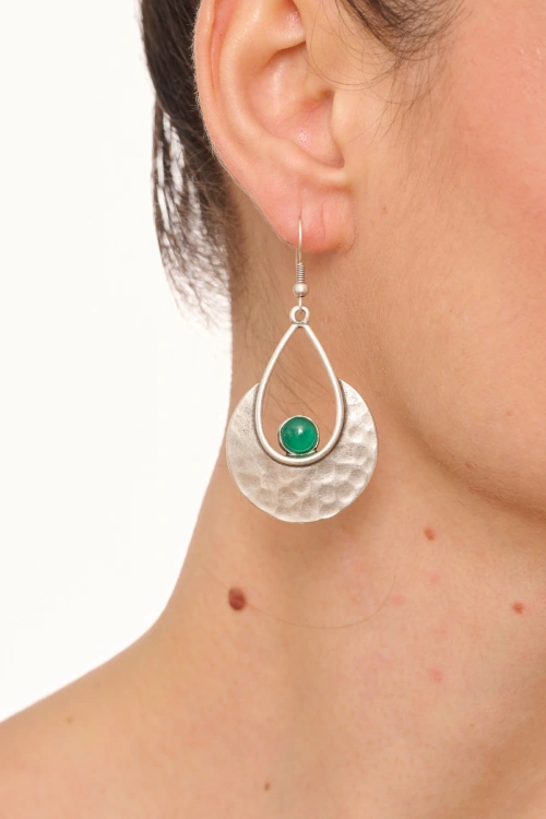 Kiraz Green Stoned Silver Plated Earring