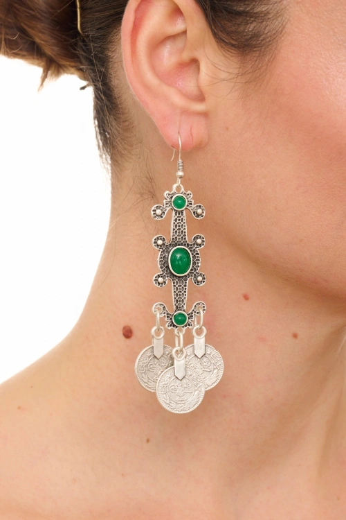 Kiraz Green Stoned Silver Plated Earring