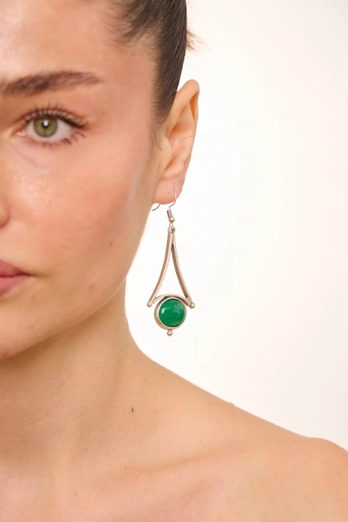 Kiraz Green Stoned Silver Plated Earring