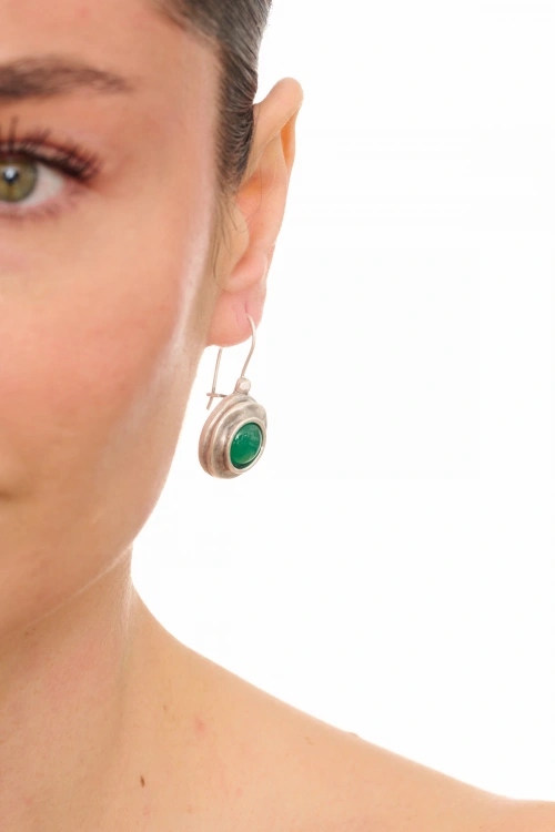 Kiraz Green Stoned Silver Plated Earring