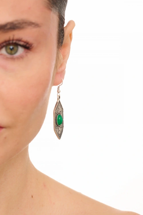 Kiraz Green Stoned Silver Plated Earring