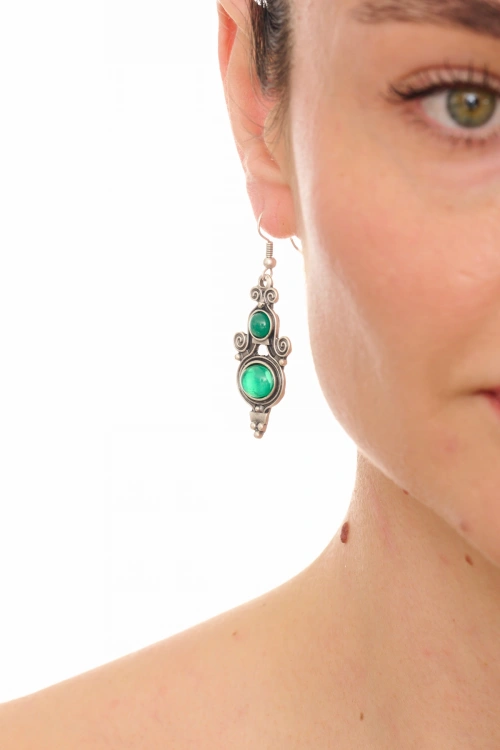 Kiraz Green Stoned Silver Plated Earring