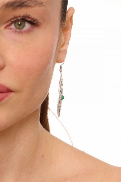 Kiraz Green Stoned Silver Plated Earring