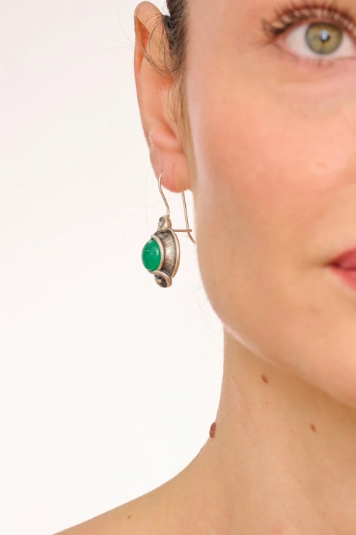 Kiraz Green Stoned Silver Plated Earring
