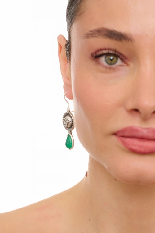Kiraz Green Stoned Silver Plated Earring