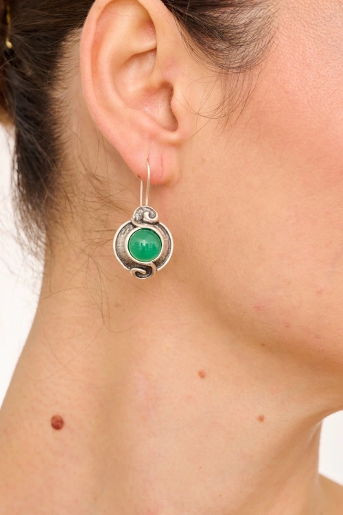 Kiraz Green Stoned Silver Plated Earring