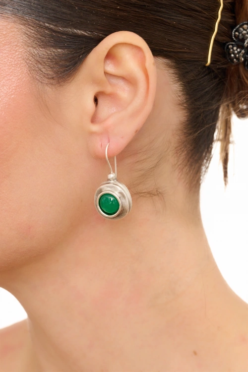 Kiraz Green Stoned Silver Plated Earring