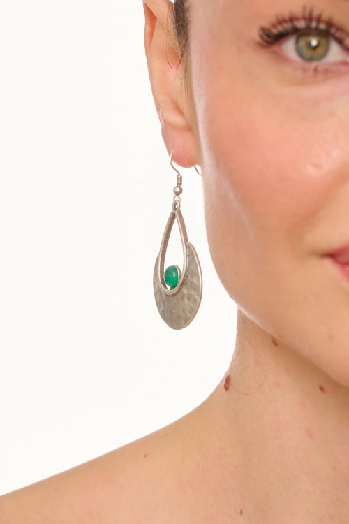 Kiraz Green Stoned Silver Plated Earring