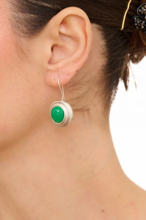 Kiraz Green Stoned Silver Plated Earring