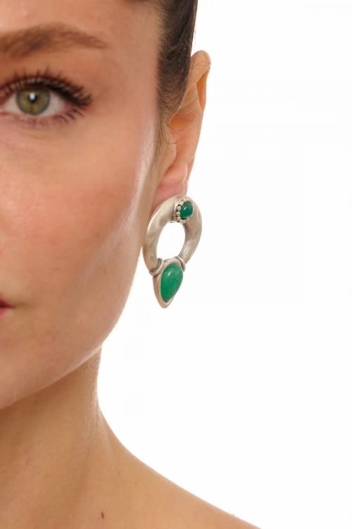 Kiraz Green Stoned Silver Plated Earring
