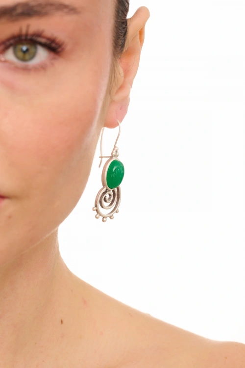 Kiraz Green Stoned Silver Plated Earring