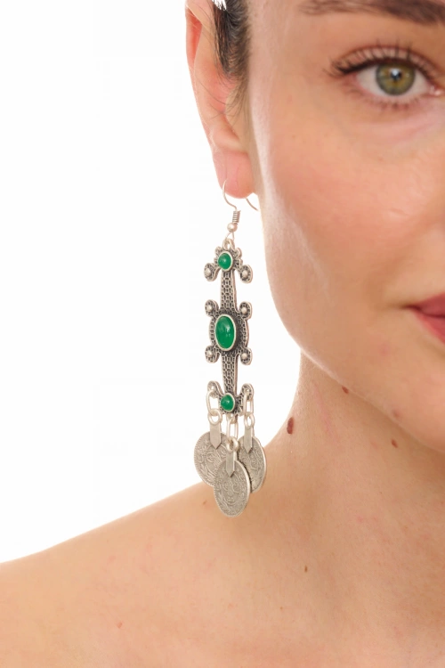 Kiraz Green Stoned Silver Plated Earring