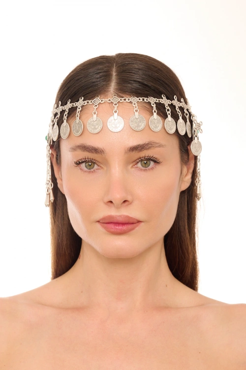 Kiraz Green Stoned Silver Plated Head Accessory