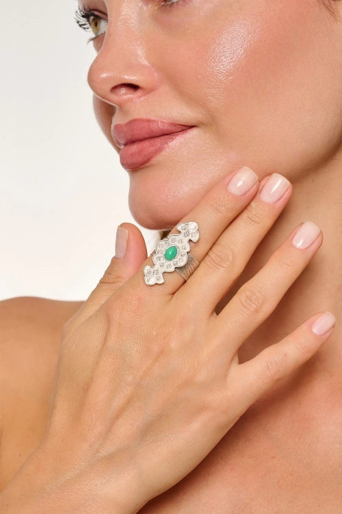 Kiraz Green Stoned Silver Plated Ring