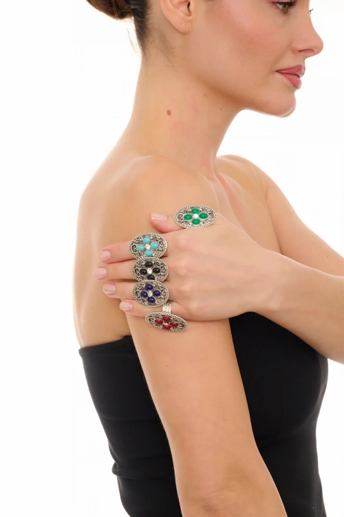 Kiraz Green Stoned Silver Plated Ring