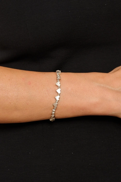 Kiraz Heart Elastic Silver Plated Bracelet